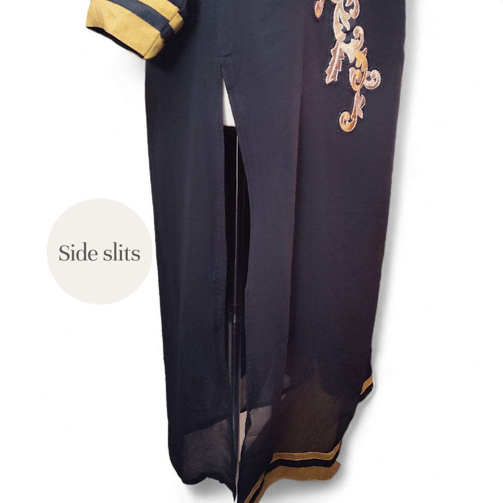 Vintage Kajree Kaftan Embroidered Detailing Black / Tan Womens Size Large - Picture 5 of 11